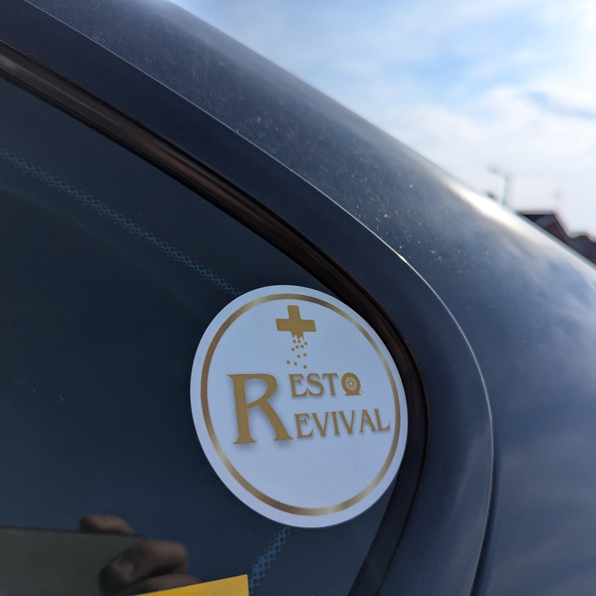 Resto Revival Transparent window sticker on car window